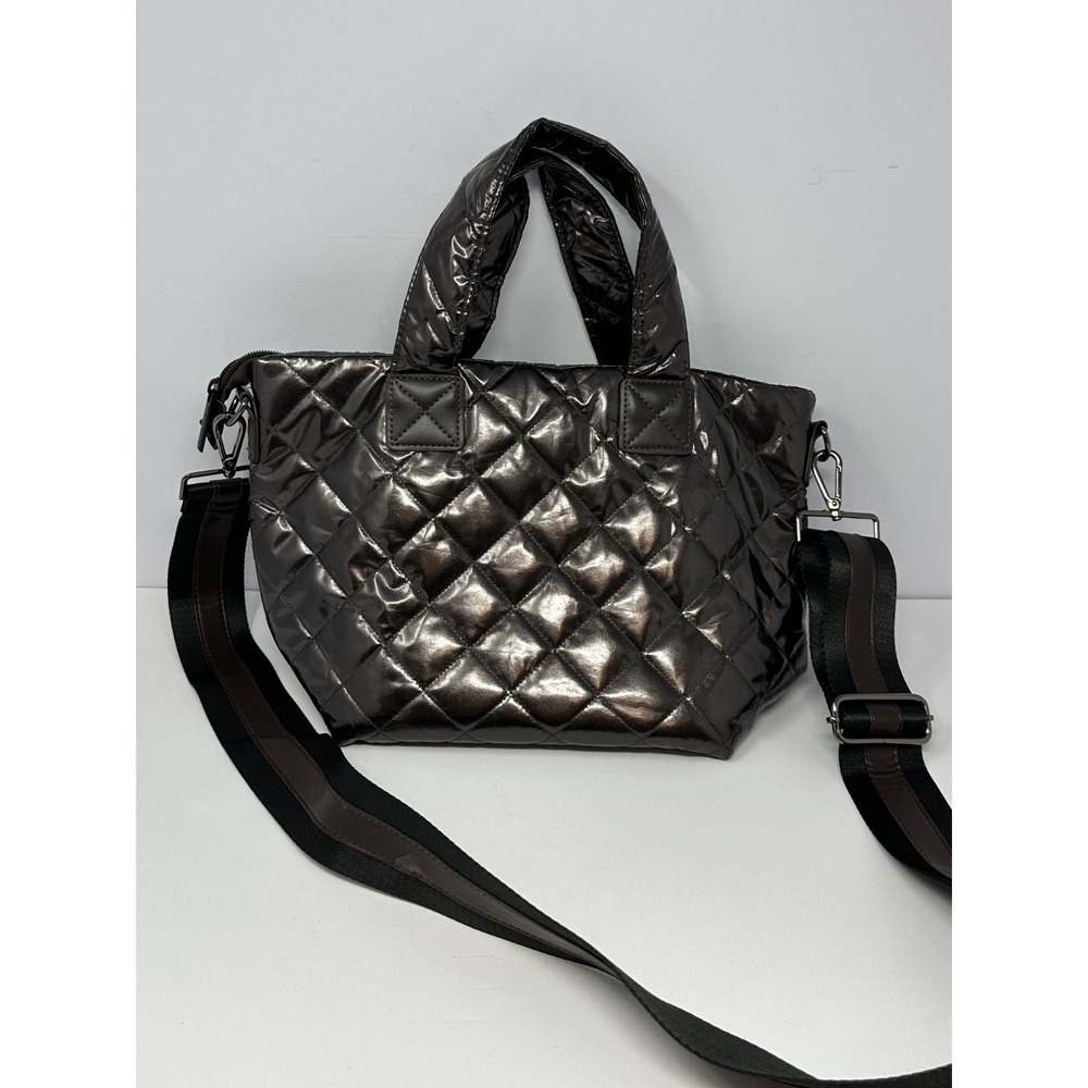 New Haute Shore Metallic Brown Puffer Quilted Bucket Bag Purse Shoulder Strap V8
